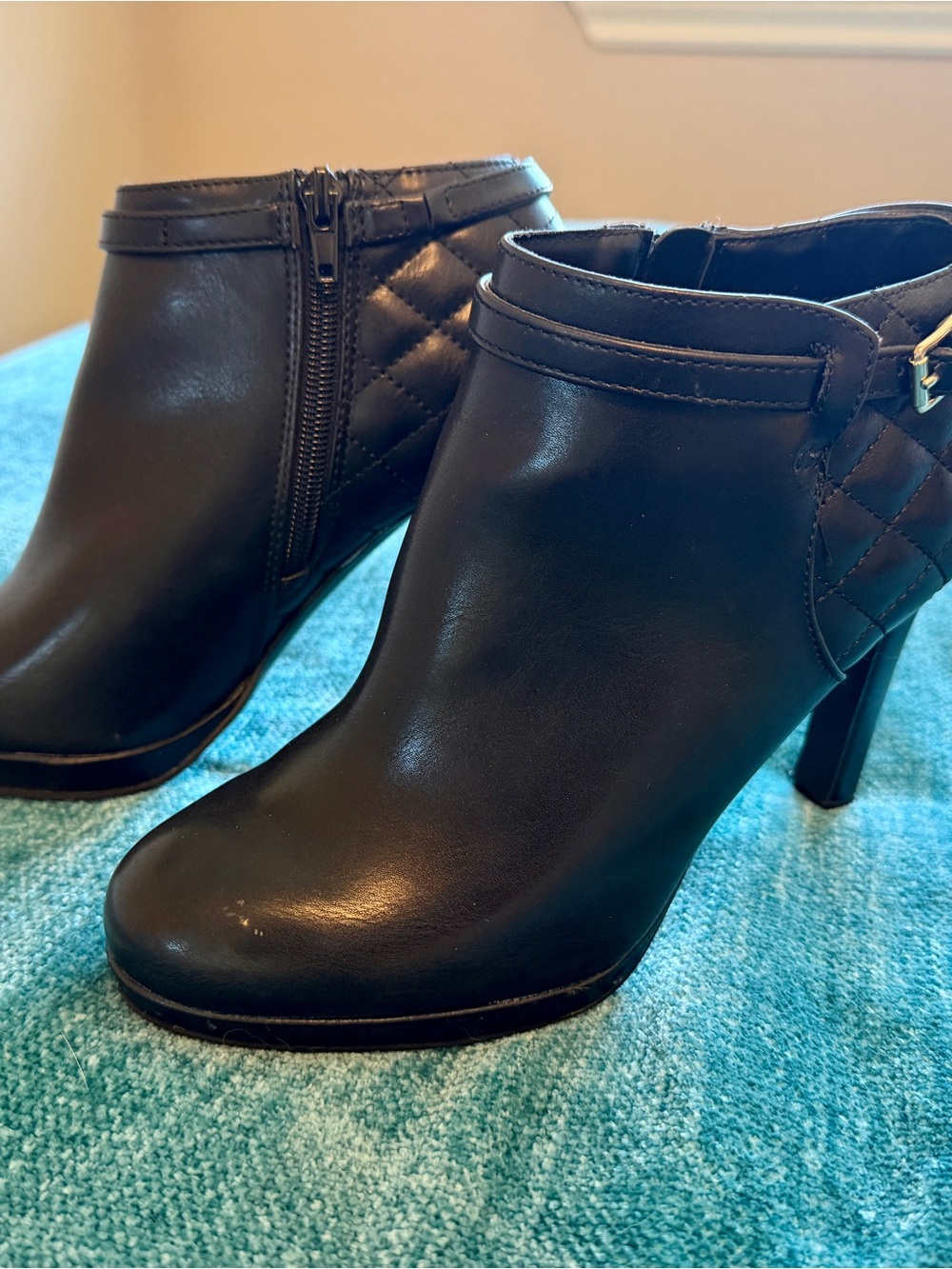 Kelly and Katie Women's Black Quilted Ankle Booties with Heel